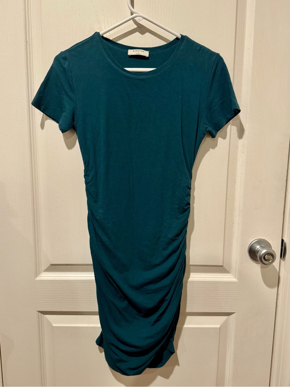 Babaton Teal Short-Sleeve Ruched Midi Dress